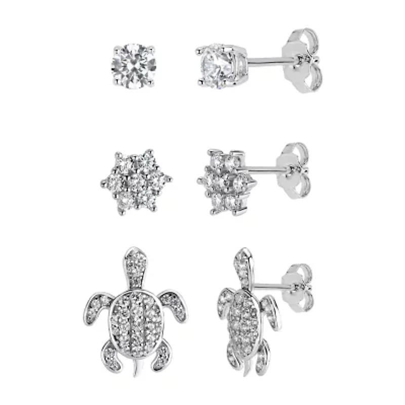 Womens 2 1/4 CT. T.W. Cubic Zirconia Sterling Silver 3 Pair Earring Set