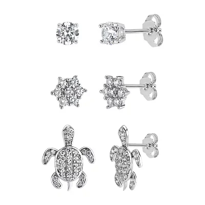 Womens 2 1/4 CT. T.W. Cubic Zirconia Sterling Silver 3 Pair Earring Set