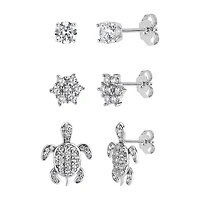 Womens 2 1/4 CT. T.W. Cubic Zirconia Sterling Silver 3 Pair Earring Set