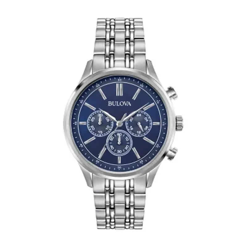 Bulova Mens Chronograph Silver Tone Stainless Steel Bracelet Watch 96a210