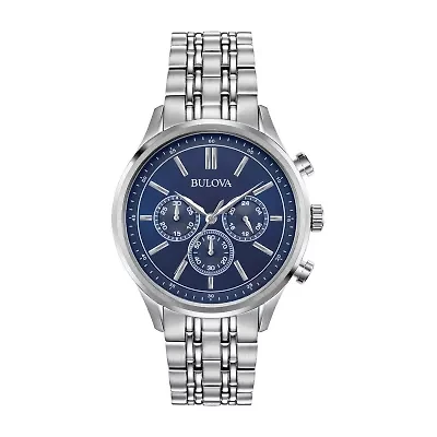 Bulova Mens Chronograph Silver Tone Stainless Steel Bracelet Watch 96a210