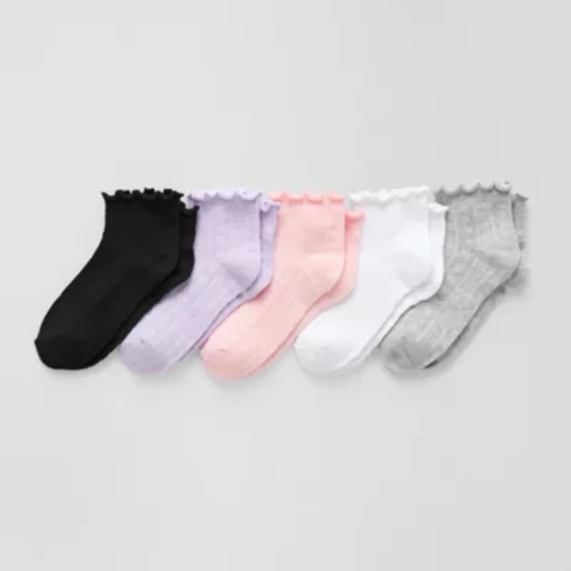 Okie Dokie Toddler Girls 5 Pair Quarter Ankle Socks