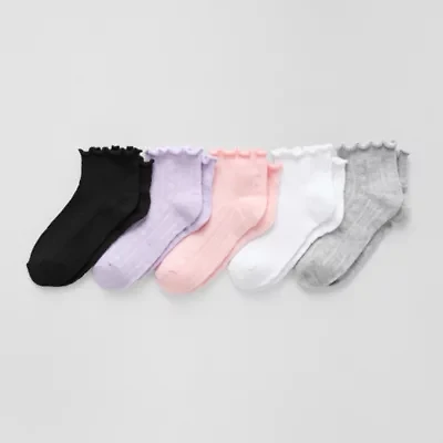 Okie Dokie Toddler Girls 5 Pair Quarter Ankle Socks