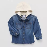 Okie Dokie Boys Denim Hooded Lightweight Varsity Jacket