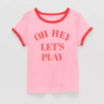 Okie Dokie Toddler & Little Girls U Neck Short Sleeve Graphic T-Shirt