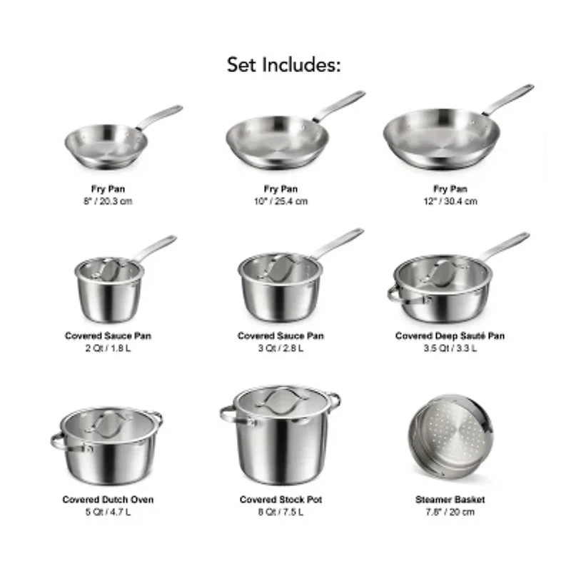 Tramontina Tempo Tri-Ply Stainless Steel 14-pc. Cookware Set