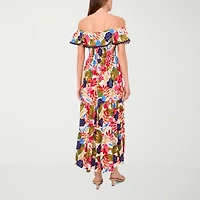 Sam And Jess Womens Off The Shoulder Short Sleeve Floral Maxi Dress