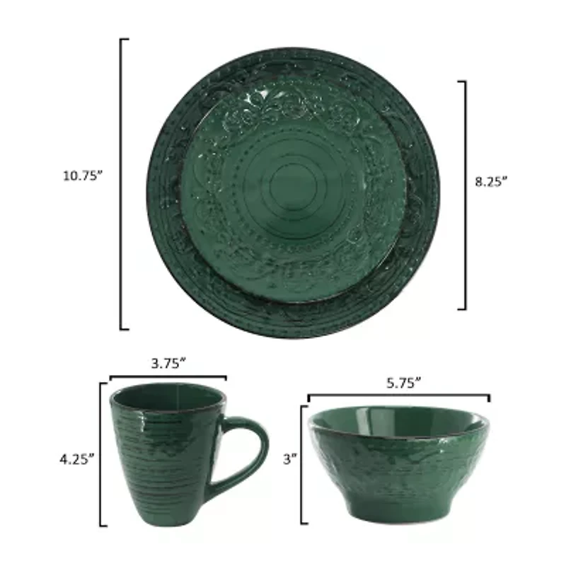 Elama Malibu Sea Glass 16 Piece Dg 16-pc. Stoneware Dinnerware Set