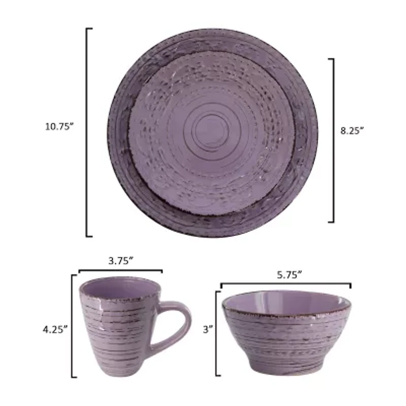 Elama Malibu Mica 16 Piece 16-pc. Stoneware Dinnerware Set