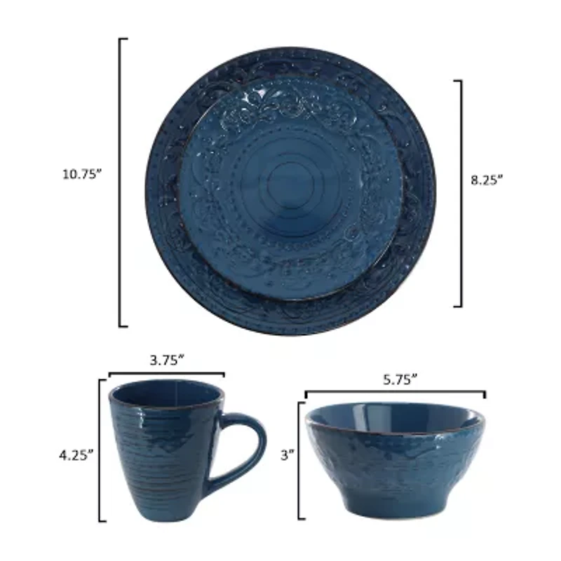 Elama Malibu Sea Glass 16 Piece Db 16-pc. Stoneware Dinnerware Set