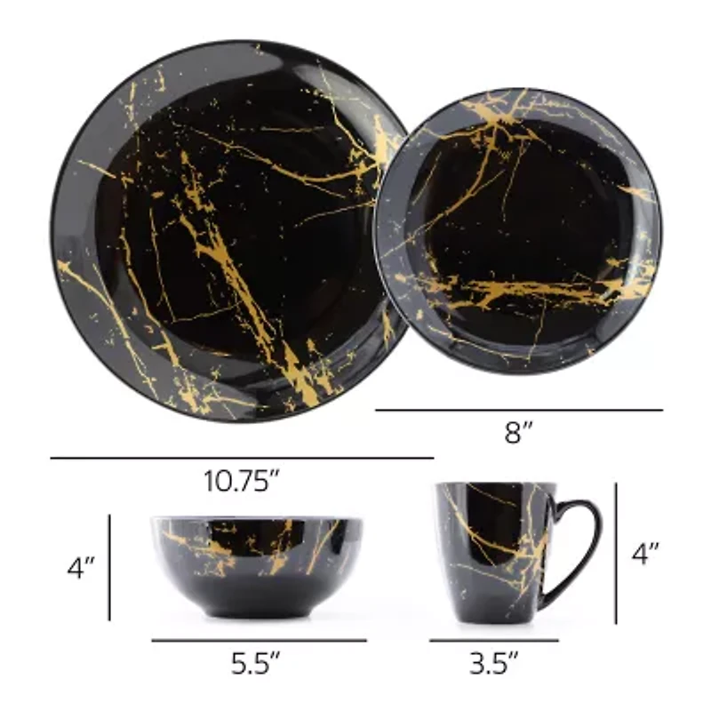 Elama Fine Marble 16 Pc Black 16-pc. Ceramic Dinnerware Set