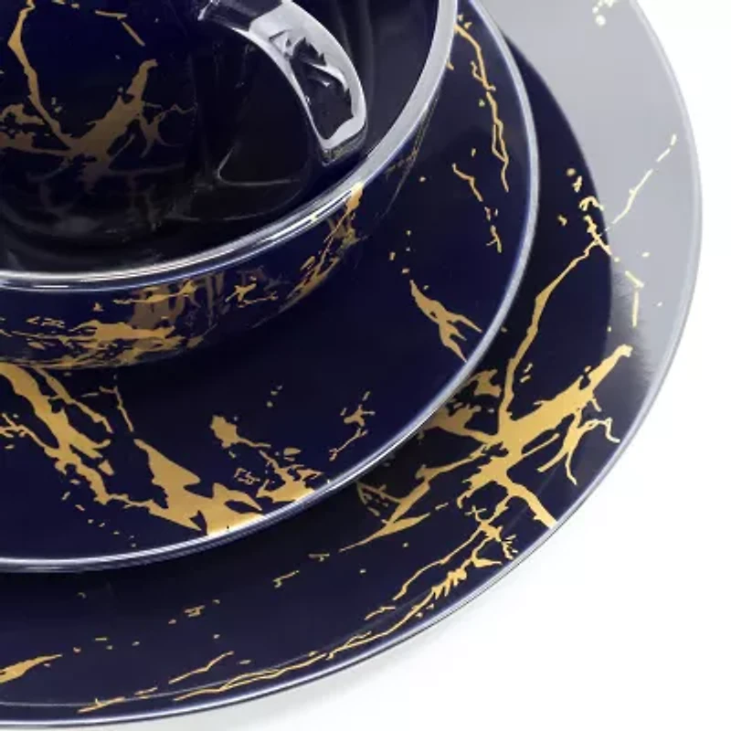 Elama Fine Marble 16 Pc Dark Blue 16-pc. Ceramic Dinnerware Set