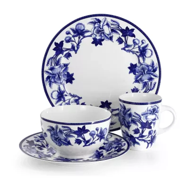 Elama Cattleya 16 Piece 16-pc. Porcelain Dinnerware Set