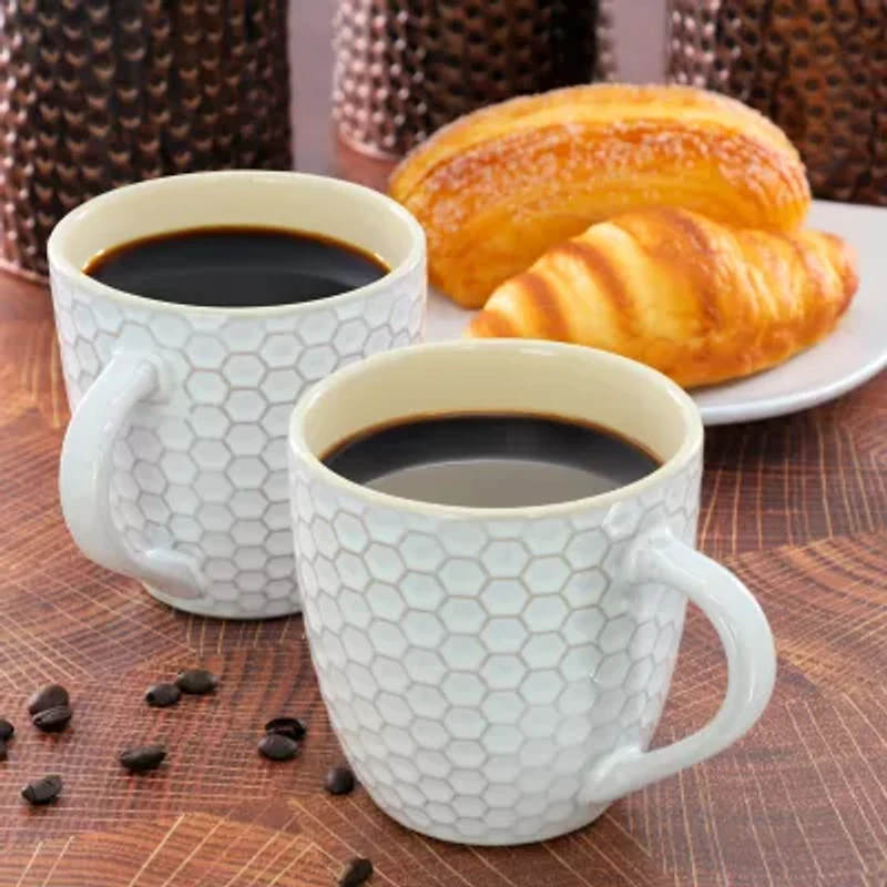 Elama Honeycomb 6 Piece White 6-pc. Geometric Coffee Mug