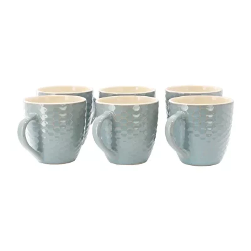 Elama Honeycomb 6 Piece Turquoise 6-pc. Geometric Coffee Mug