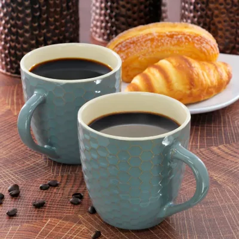 Elama Honeycomb 6 Piece Turquoise 6-pc. Geometric Coffee Mug