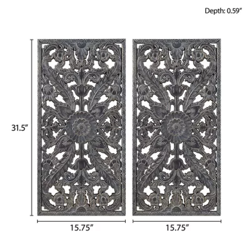 Madison Park Botanical Distressed Carved Wood 2-pc. Wall Art Set