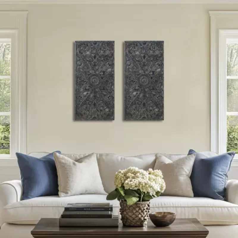 Madison Park Botanical Distressed Carved Wood 2-pc. Wall Art Set