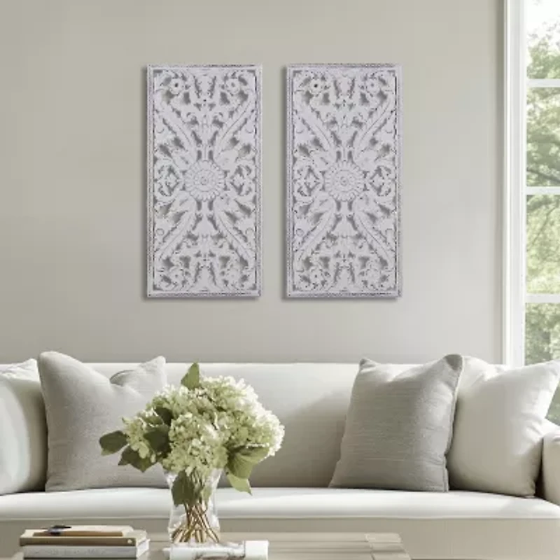 Madison Park Botanical Distressed Carved Wood 2-pc. Wall Art Set