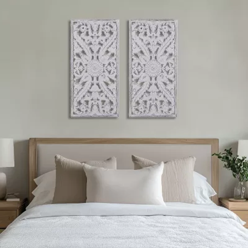 Madison Park Botanical Distressed Carved Wood 2-pc. Wall Art Set