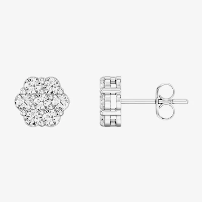Diamond Blossom (G / Si1-Si2) 1 CT. T.W. Lab Grown White Diamond Sterling Silver 8.8mm Stud Earrings