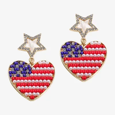 Mixit American Flag Womens Heart Star Drop Earrings