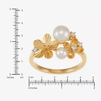 Womens 6-6.5MM White Cultured Freshwater Pearl 14K Gold Over Silver Flower Cocktail Ring