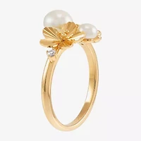 Womens 6-6.5MM White Cultured Freshwater Pearl 14K Gold Over Silver Flower Cocktail Ring