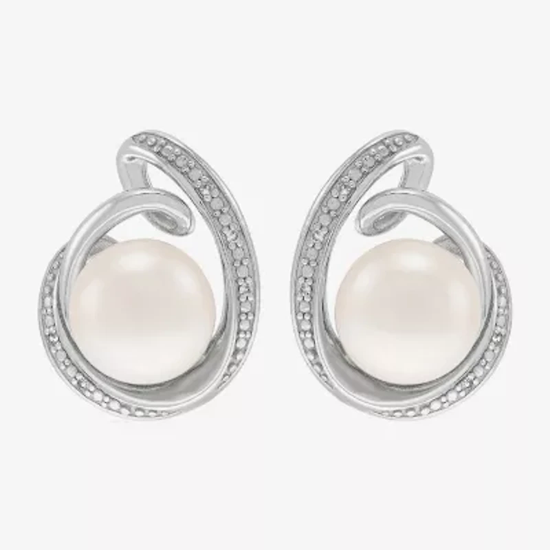 White Cultured Freshwater Pearl Sterling Silver 16mm Round Stud Earrings