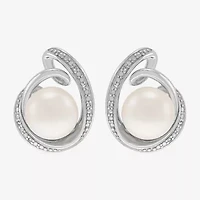 White Cultured Freshwater Pearl Sterling Silver 16mm Round Stud Earrings