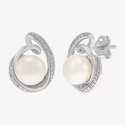 White Cultured Freshwater Pearl Sterling Silver 16mm Round Stud Earrings