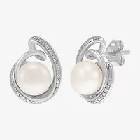 White Cultured Freshwater Pearl Sterling Silver 16mm Round Stud Earrings