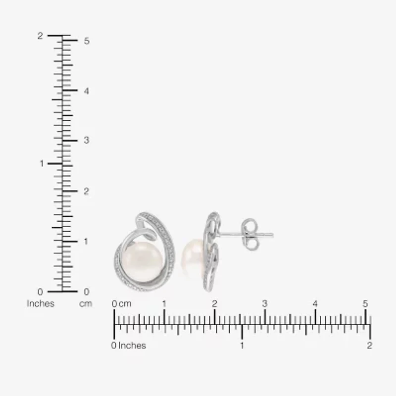 White Cultured Freshwater Pearl Sterling Silver 16mm Round Stud Earrings