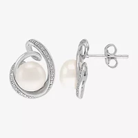 White Cultured Freshwater Pearl Sterling Silver 16mm Round Stud Earrings