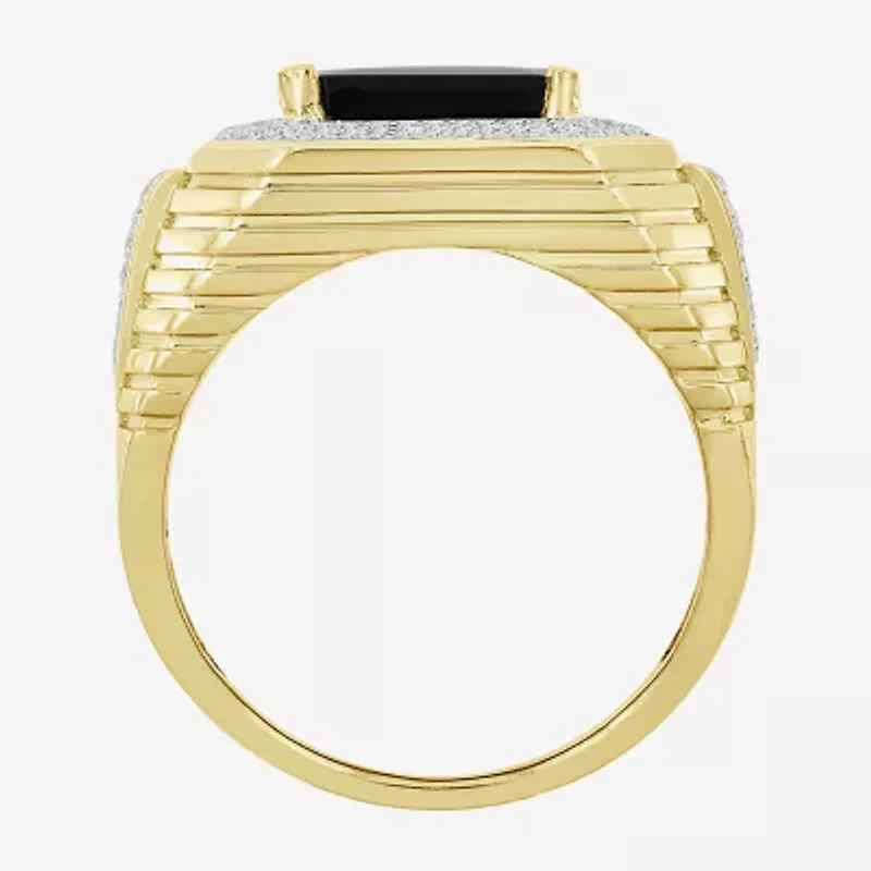 (Black / I3) Mens 1/2 CT. T.W. Natural Black Onyx 10K Gold Cocktail Ring