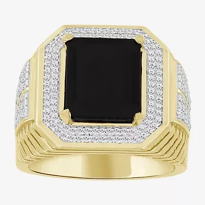 (Black / I3) Mens 1/2 CT. T.W. Natural Black Onyx 10K Gold Cocktail Ring