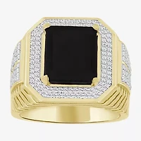 (Black / I3) Mens 1/2 CT. T.W. Natural Black Onyx 10K Gold Cocktail Ring
