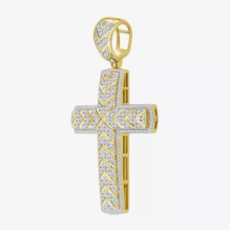Cross (J / I3) Mens 1 1/2 CT. T.W. Natural White Diamond 10K Gold Cross Pendant