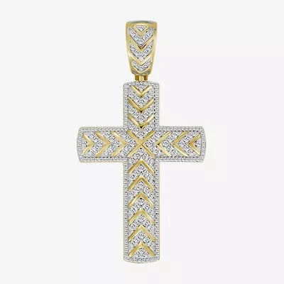 Cross (J / I3) Mens 1 1/2 CT. T.W. Natural White Diamond 10K Gold Cross Pendant