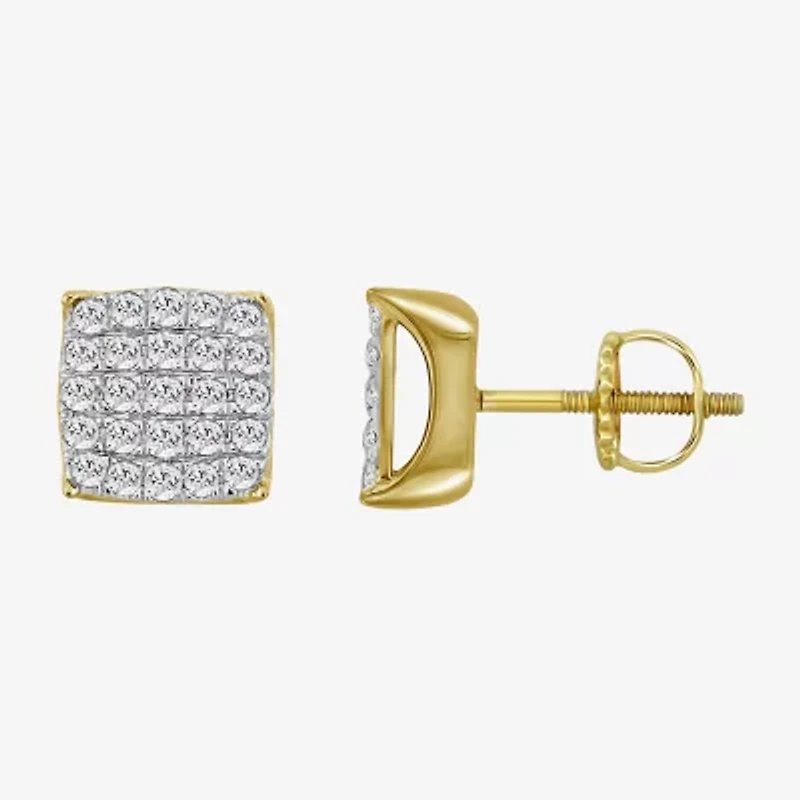 (J / I3) 1 CT. T.W. Natural White Diamond 10K Gold 10mm Stud Earrings