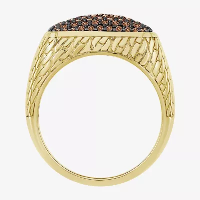 (Brown / I3) Mens 1 CT. T.W. Natural Champagne Diamond 10K Gold Cushion Cocktail Ring