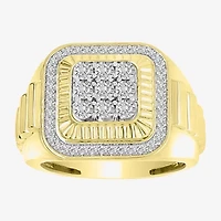 J / I3) Mens 1/ CT. T.W. Natural White Diamond 10K Gold Cushion Cocktail Ring