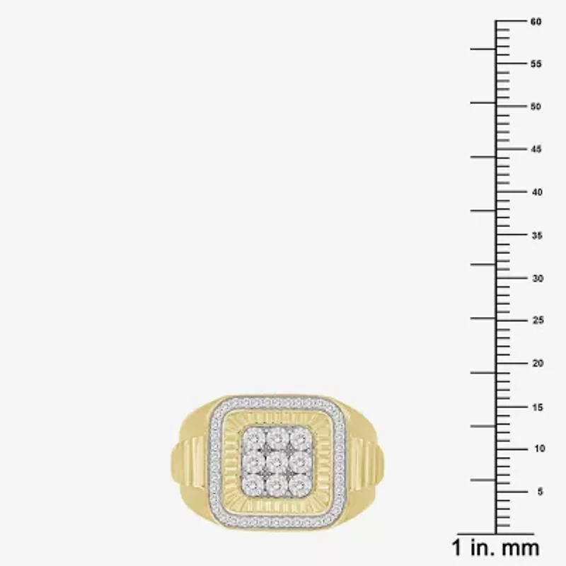 J / I3) Mens 1/ CT. T.W. Natural White Diamond 10K Gold Cushion Cocktail Ring