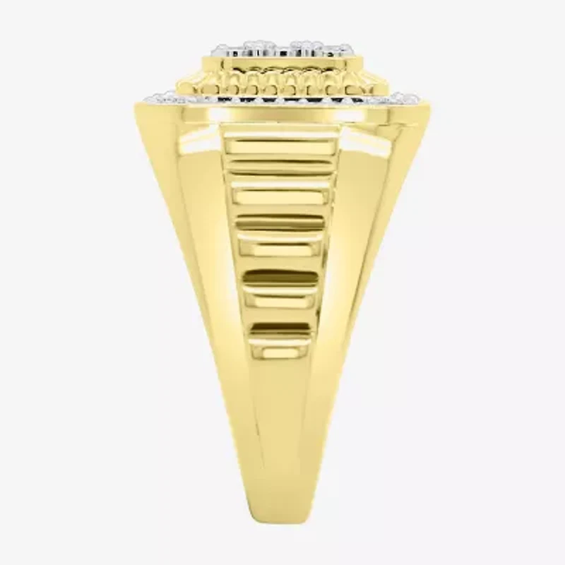 J / I3) Mens 1/ CT. T.W. Natural White Diamond 10K Gold Cushion Cocktail Ring