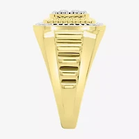 J / I3) Mens 1/ CT. T.W. Natural White Diamond 10K Gold Cushion Cocktail Ring