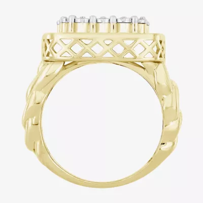 (J / I3) Mens 1 CT. T.W. Natural White Diamond 10K Gold Cushion Cocktail Ring