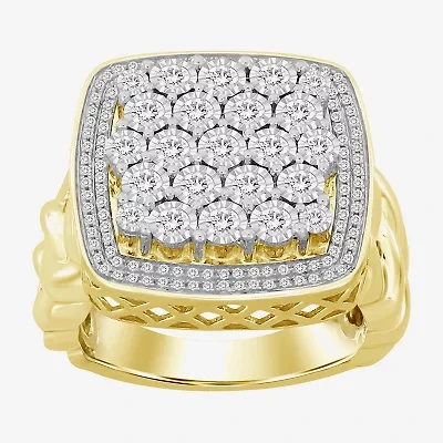 (J / I3) Mens 1 CT. T.W. Natural White Diamond 10K Gold Cushion Cocktail Ring