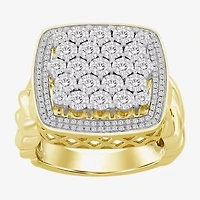 (J / I3) Mens 1 CT. T.W. Natural White Diamond 10K Gold Cushion Cocktail Ring