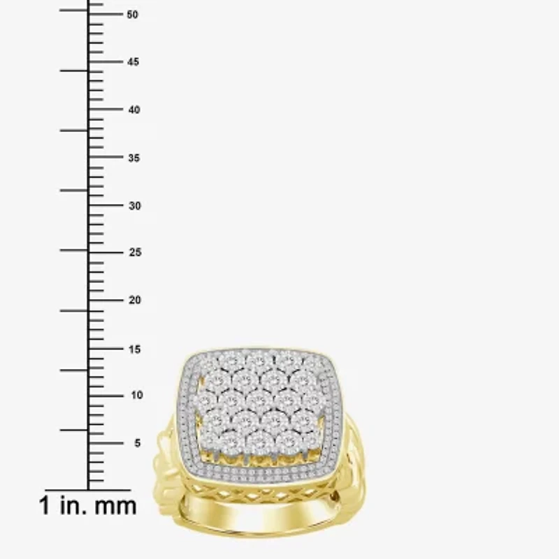 (J / I3) Mens 1 CT. T.W. Natural White Diamond 10K Gold Cushion Cocktail Ring