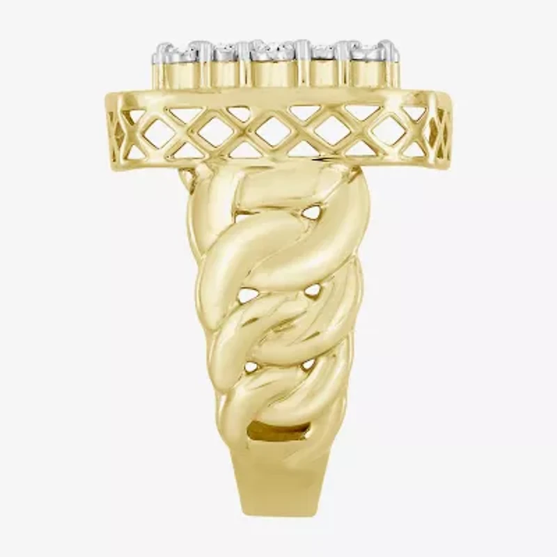 (J / I3) Mens 1 CT. T.W. Natural White Diamond 10K Gold Cushion Cocktail Ring